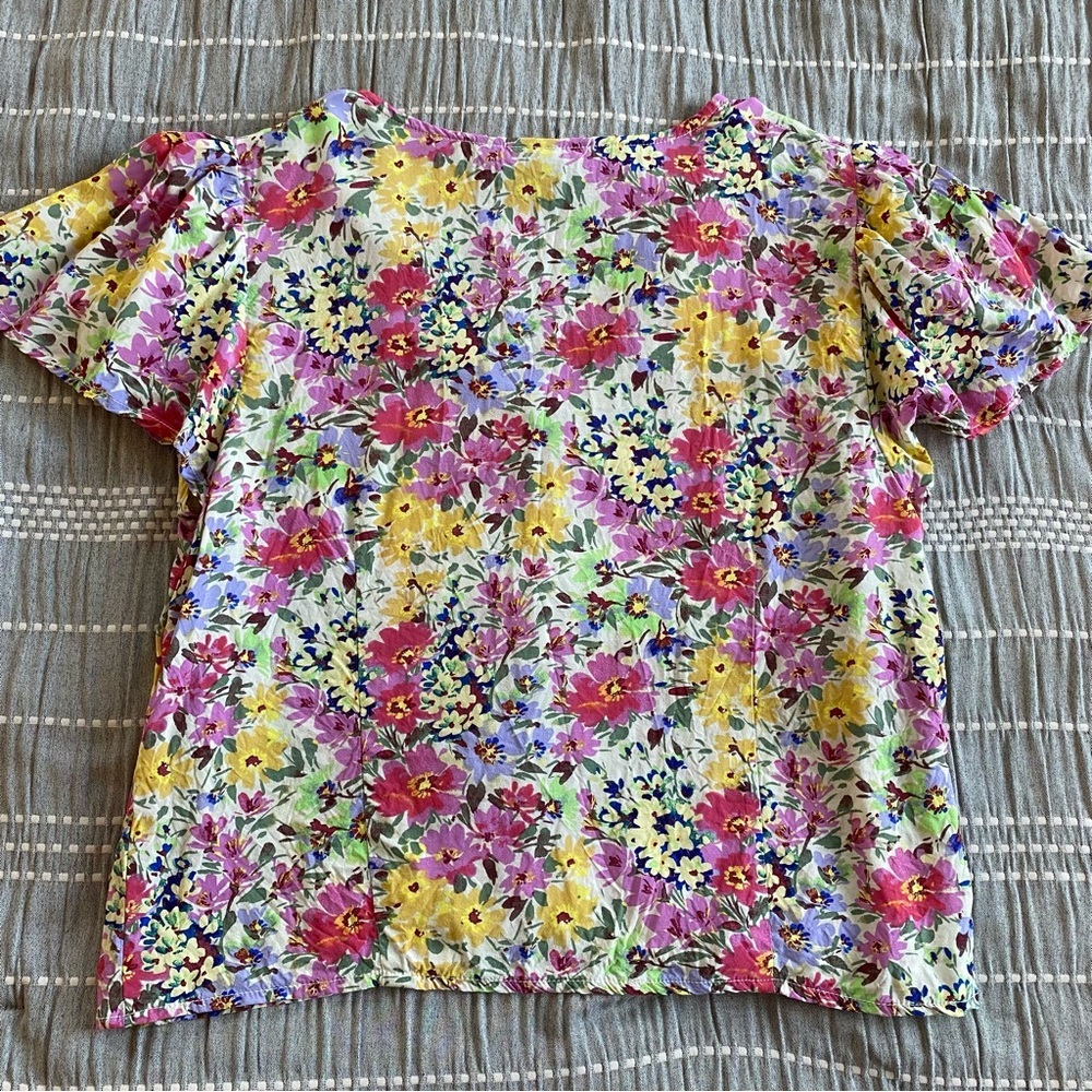 Gap Crepe Flutter-Sleeve Top Spring Multi Floral V Neck Short Sleeve Small Crop - Picture 6 of 13
